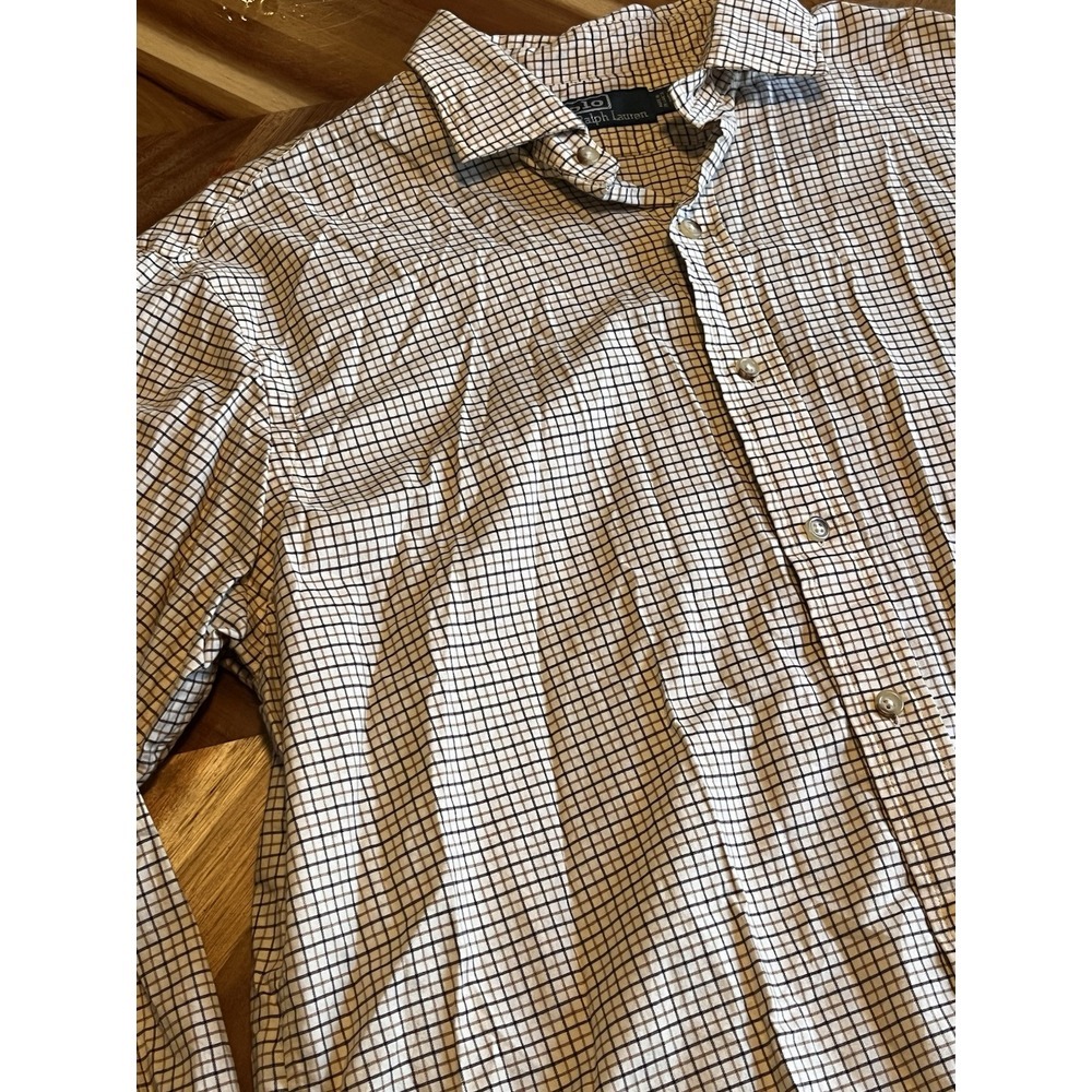 Ralph Lauren Shirt Mens L Classic Fit Button-Down Check Soft Cotton‎ Brown Tan